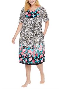 100% Cotton Leopard Mix Printed Short Lounger Dress